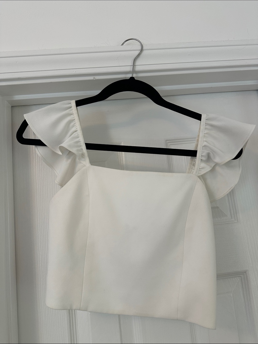 Alice + Olivia White Square Neck Ruffle Strap Tank